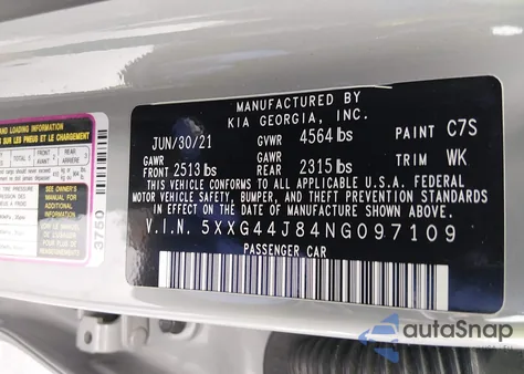 2022 Kia K5 Gt z USA, uszkodzony, nr VIN 5XXG44J84NG097109